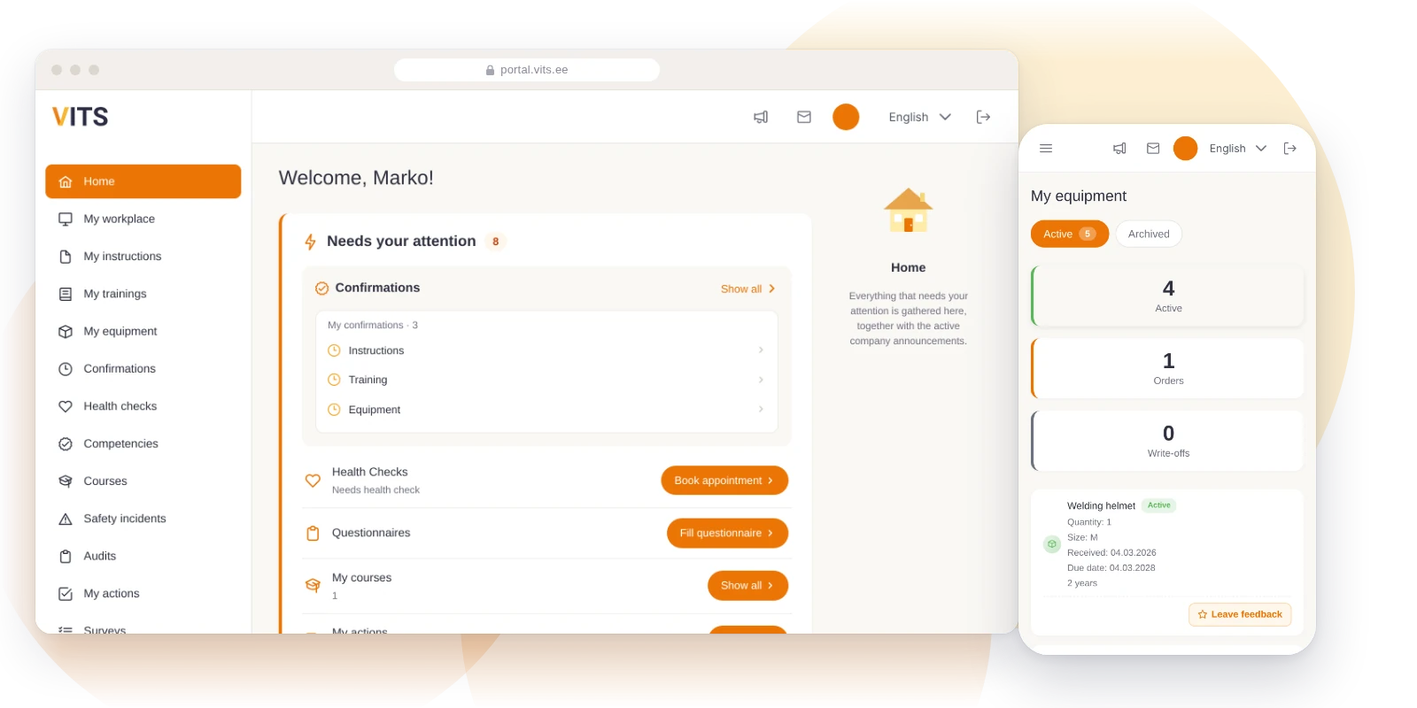 VITS employee self-service portal on a computer and a phone